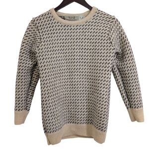 Aran Sweater Market 100% Wool Birdseye Knit Sweater Ireland XS Cream/Navy